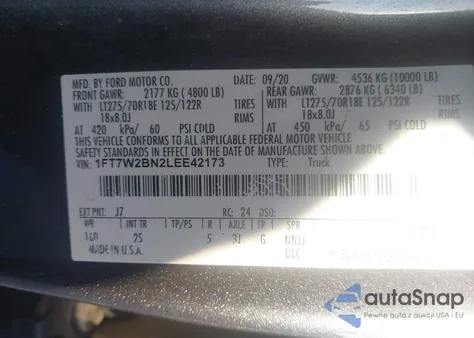 2020 Ford F-250 Xlt from USA, damaged, VIN 1FT7W2BN2LEE42173